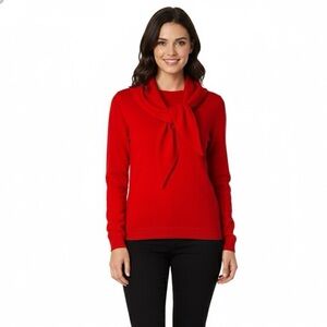 MONDI 100% Merino Wool Red Long Sleeve Sweater Tie Neckline MADE IN W. GERMANY